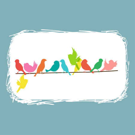 colorful birds on a lineのイラスト素材