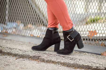 Women's black boots for an urban lookの写真素材