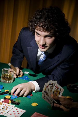 A stroke of luck playing poker. The guy cleaned all outのeditorial素材