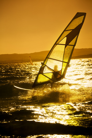 summer sports: windsurfer speeding fast against the sunset
の写真素材