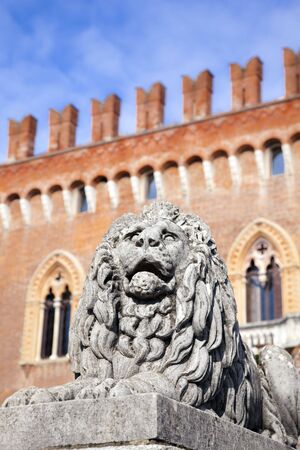 ancient lion statue at Castle of Carimate, Italyの写真素材