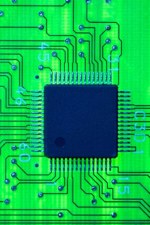 Close-up of computer chip and motherboard of PC computer
