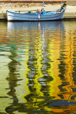 fishing boat anchored in wharf. Copy spaceの写真素材