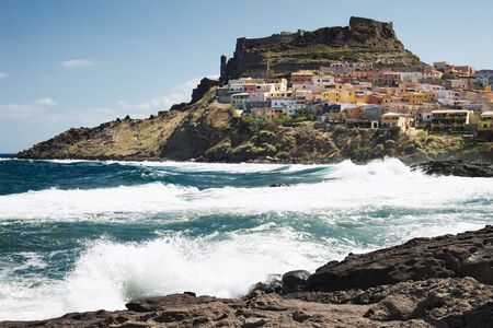 Castelsardo, Sardinia, Italy. Viewed from the coastの写真素材