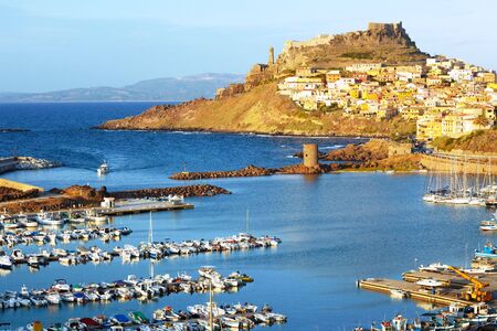 Castelsardo, Sardinia, Italy. Viewed from harbourの写真素材