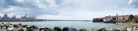 Tourist attractions and destination scenics. Panoramic view of Casco Antiguo, cinta costera and Panama Cityの写真素材
