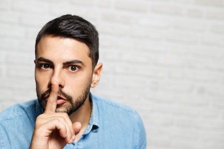 Facial Expressions Of Young Beard Man On Brick Wall