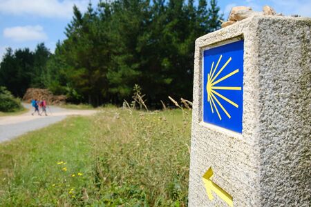 Pilgrims Walking On A Path To Santiago de Compostela