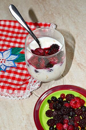 yogurt and berriesの写真素材