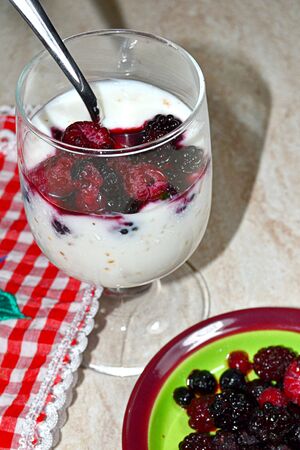 yogurt and berriesの写真素材