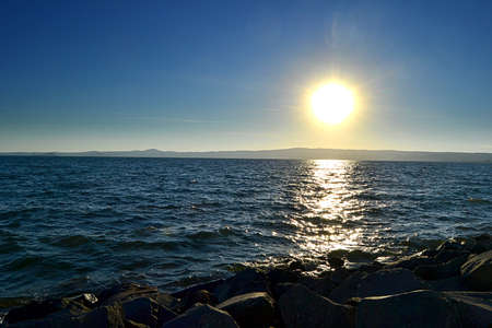 sunset over Lake Bolsenaの写真素材