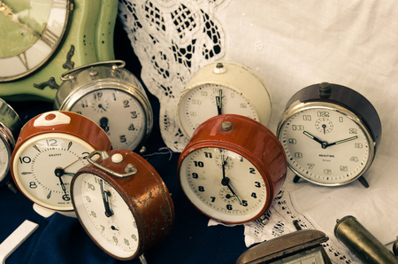 collection of antique objects of various kinds at a flea market.の写真素材