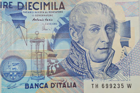 volta Italian physicist on 10000 lire banknoteの写真素材
