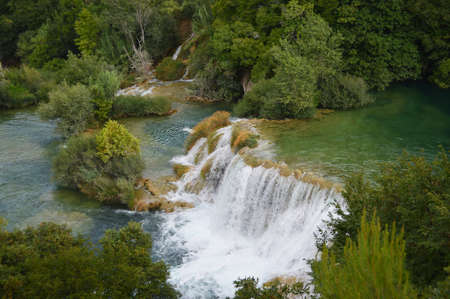 Krka river and park big waterfall in croatiaの写真素材