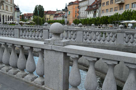triple bridge square in ljubljanaの写真素材