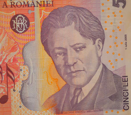 George Enescu Romanian leu conductor on banknoteの写真素材