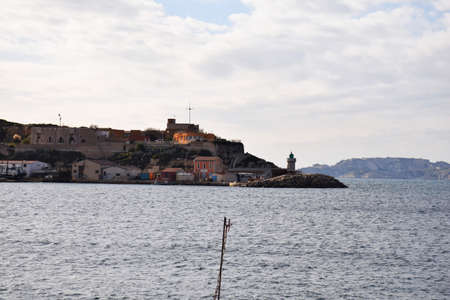 coast and the lighthouse in front of Marseilleの写真素材