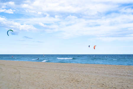 PRACTICING KITESURF IN THE MEDITERRANEANの写真素材