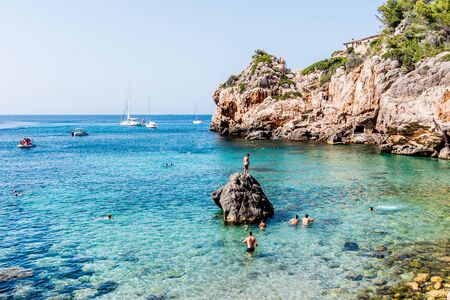 Sea and mountain landscape in Cala Deia, Majorcaの写真素材