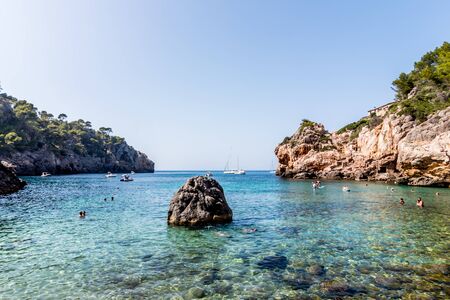 Sea and mountain landscape in Cala Deia, Majorca