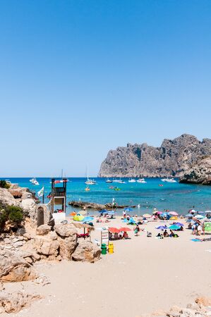 Beach, sea and mountain landscape in Cala San Vicente, Majorcaの写真素材