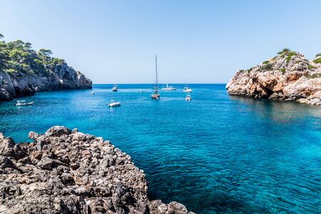 Sea and mountain landscape in Cala Deia, Majorca
