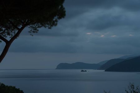 Sunset over the sea from Elba island in Capoliveriの写真素材