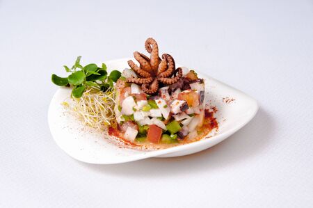 Squid dish on a white background