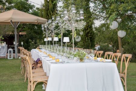 Wedding banquet decoration on a farmの写真素材