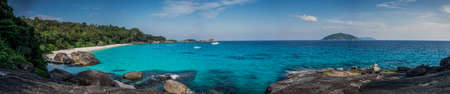 Huge Panorama of Perfect Tropical Island beach and rocks with turqoise sea at Similan Marine Park  Thailand, South East Asia の写真素材