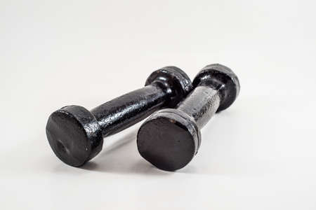 Pair of Black Dumbells on isolated white background. Healthyの写真素材