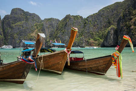 Beautiful Phi Phi tropical Island boat trip. Exotic Cliff. Krabi, Thailand. Asia adventure.のeditorial素材