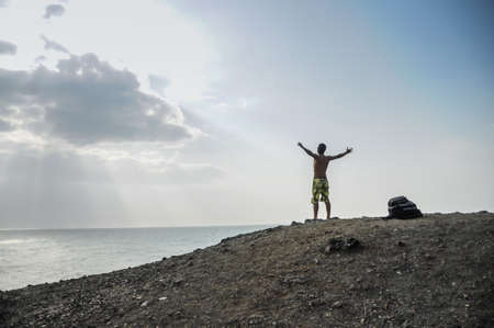 Male enjoying the freedom in a wasteland at Guajira, Colombia. South America. Latin America Culture