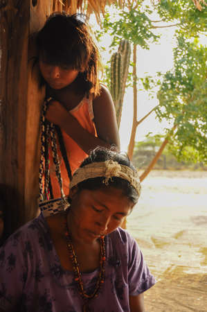 Native Indian Knitting at Guajira, Colombia. South America. Latin America Culture.