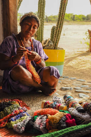 Native Indian Knitting at Guajira, Colombia. South America. Latin America Culture.のeditorial素材