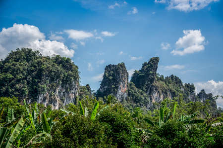 Beautiful Stone Cliff in the Jungle. Khao Sok National Park. Thailand. Asia. South East Asia adventure.の写真素材