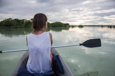 Water Sport at Caribbean, Riviera Maya near Playa del Carmen and Tulum. Beautiful Girl.の写真素材