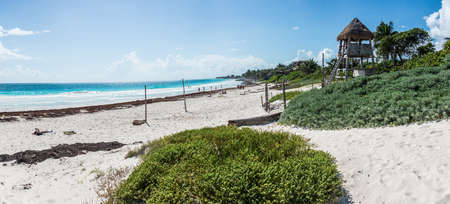 Beautiful Panoramic View of ocean at caribbean destination, traveling Mexico. Central America.の写真素材
