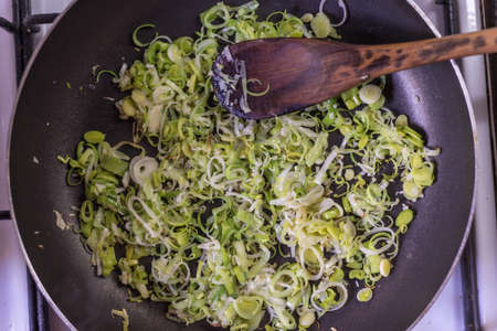 Cooking healthy recpie, vegetables, chopped leek. Delicious,の写真素材