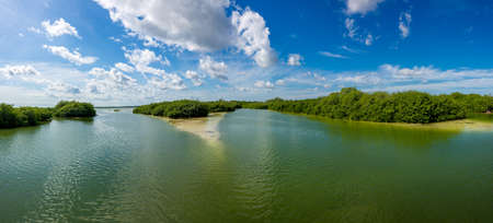 Lake and Mangroove panoramic view, traveling riviera Maya, Mexico adventure.の写真素材