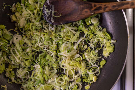Cooking healthy recpie, vegetables, chopped leek. Delicious,の写真素材