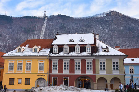 Brasov, Romania. February 4, 2017. Old Houses at the Council Square (Piata Sfatului)のeditorial素材