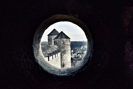 View of towers and wall from a castleのeditorial素材