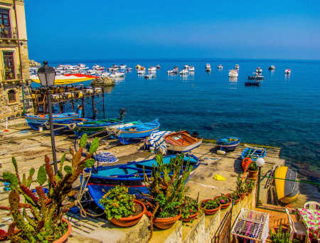View of the port of Scilla, Italyのeditorial素材
