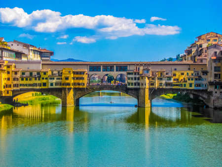 View of the Ponte Vecchio (Old Bridge) in Florence, Italyの写真素材