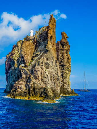 Strombolicchio, Italy. Volcanic plug near the volcano of Stromboliの写真素材