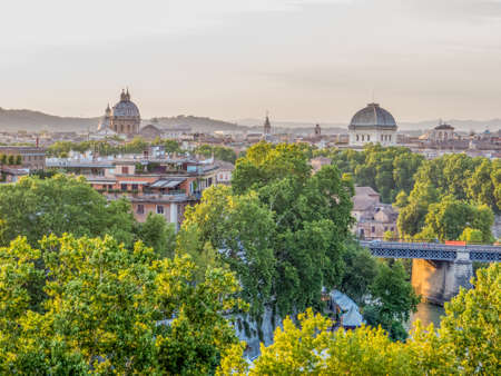 Rome, Italy - View of the eternal city at sunset from the Orange Garden (Giardino degli Aranci)の写真素材