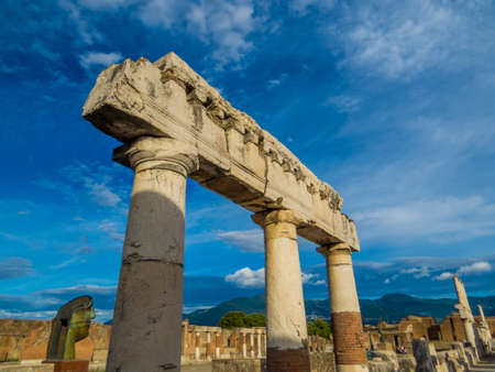 Pompeii, Italy - View of the ruins in the archaeological site of Pompeii, the ancient Roman city,...