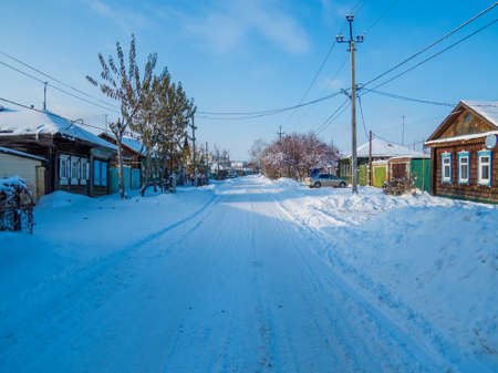 Siberian wooden houses. Tyumen, Russiaの写真素材