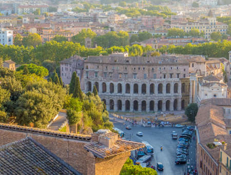 Aerial view of the Theatre of Marcellus (Italian: Teatro di Marcello). Rome, Italyのeditorial素材